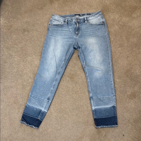 Miss Me Blue Cropped Jeans with Color-Block Design - Picture 1 of 6